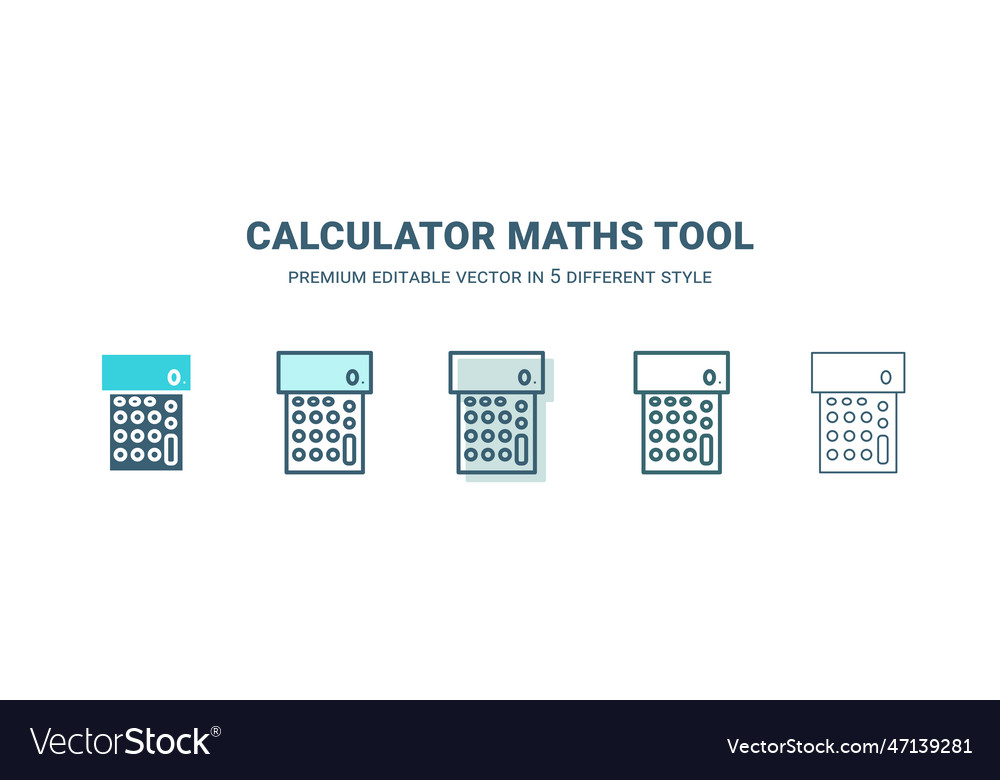 Calculator maths tool icon in 5 different style vector image Calculator maths tool icon in 5 different style