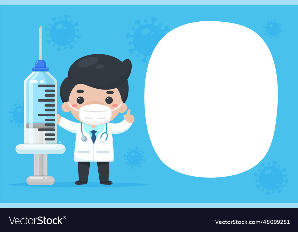 Cartoon doctor holding a syringe containing