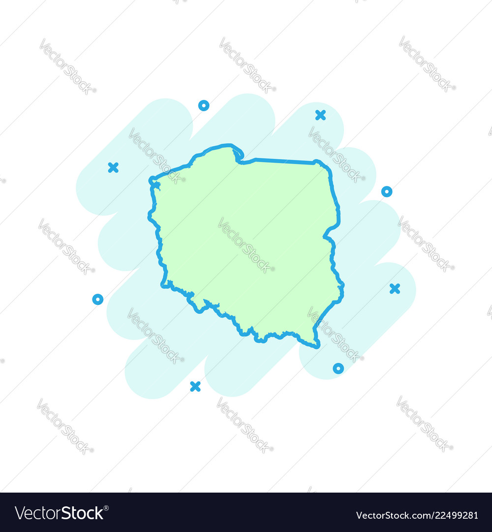 Cartoon poland map icon in comic style