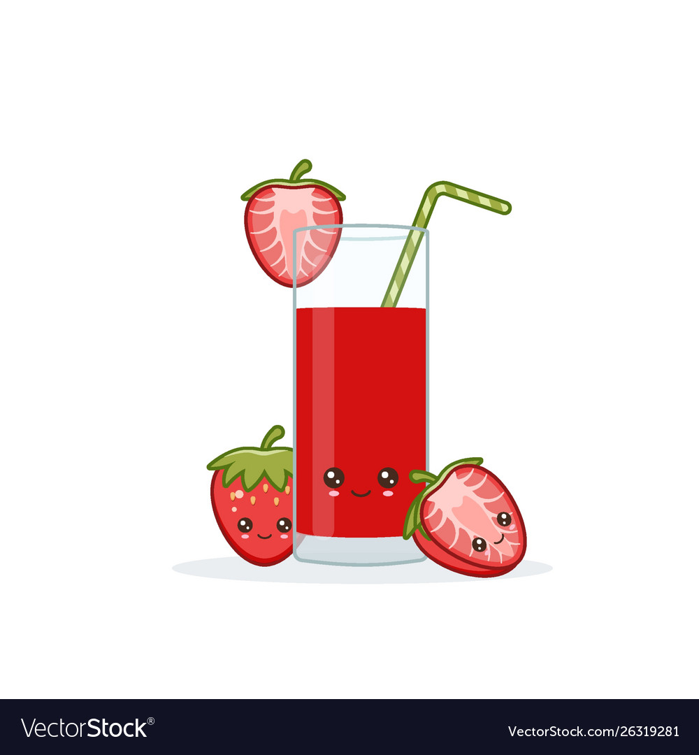 Cute kawaii smiling cartoon strawberry juice Vector Image