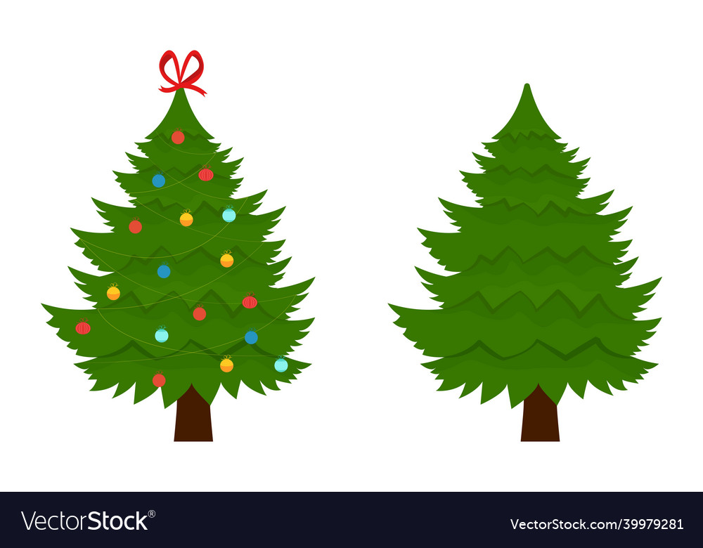 Decorated christmas tree with lights ornaments vector image Decorated christmas tree with lights ornaments