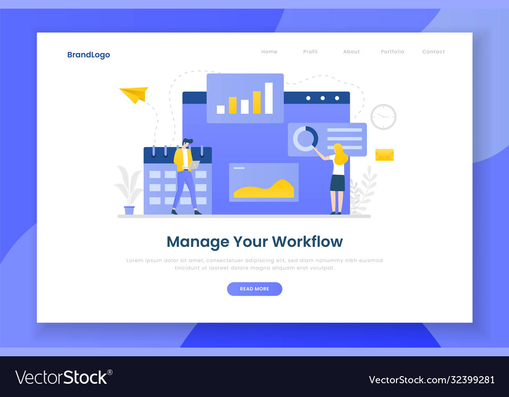 Flat design manage your workflow landing page