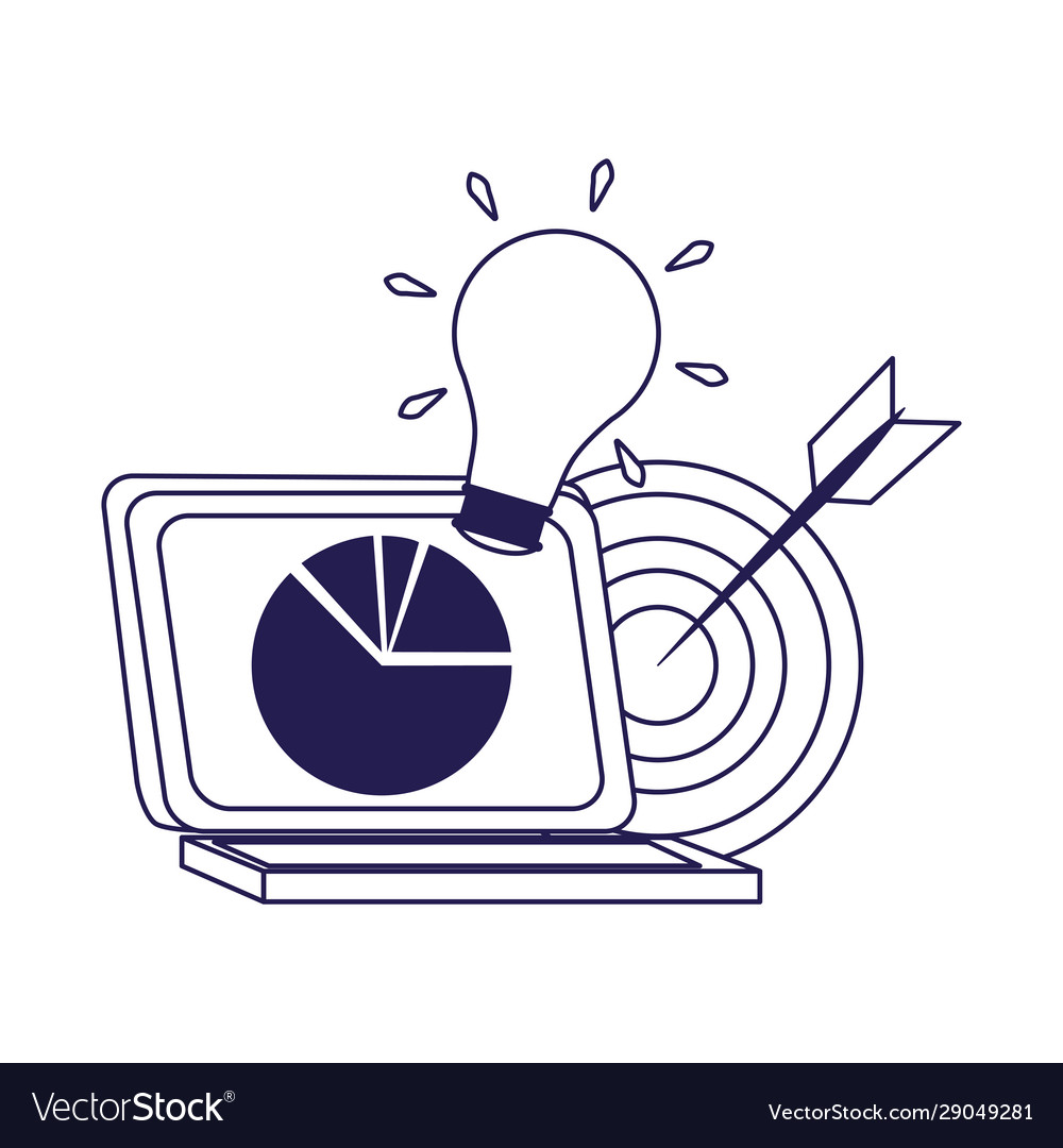Laptop computer with bulb and target flat design