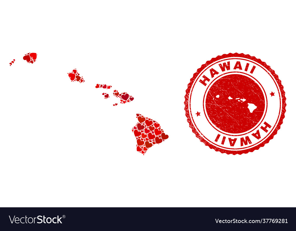 Love collage hawaii state map and grunge Seal