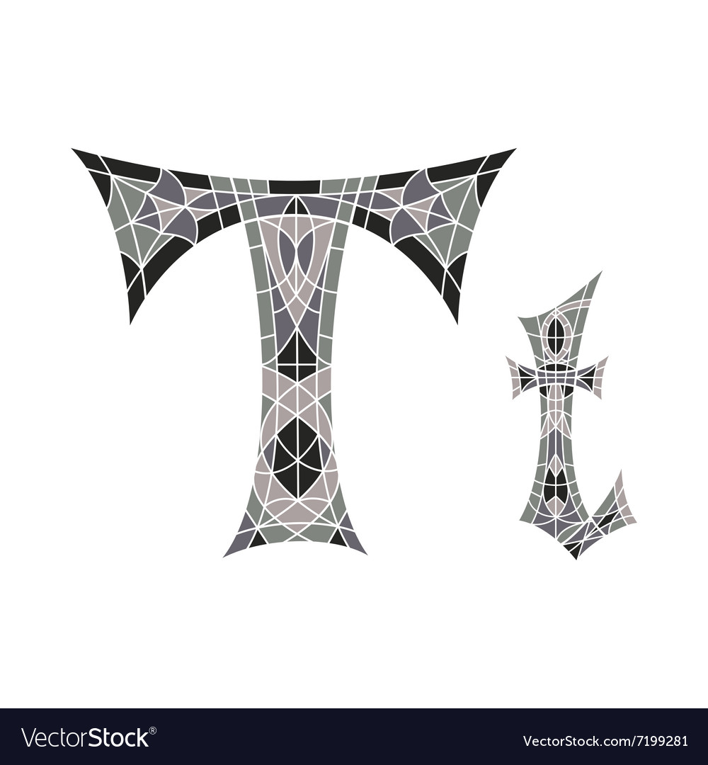 Low poly letter t in gray mosaic polygon