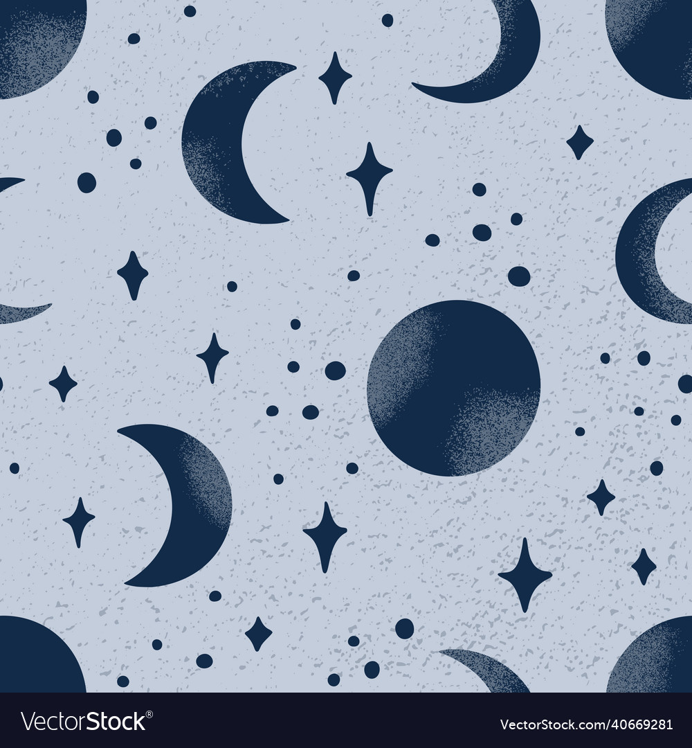 Moon and stars seamless pattern with textures