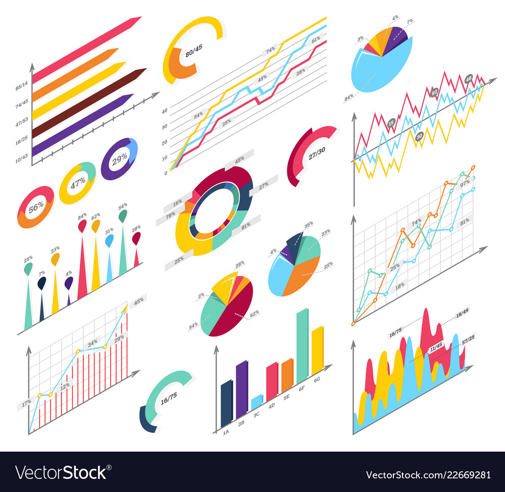 Set elements of isometric infographics info bars vector image Set elements of isometric infographics info bars