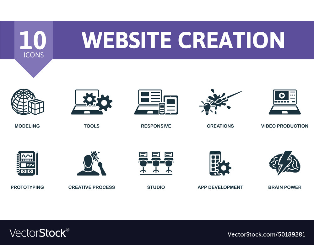 Website creation icons set creative Vector Image Website creation icons set creative