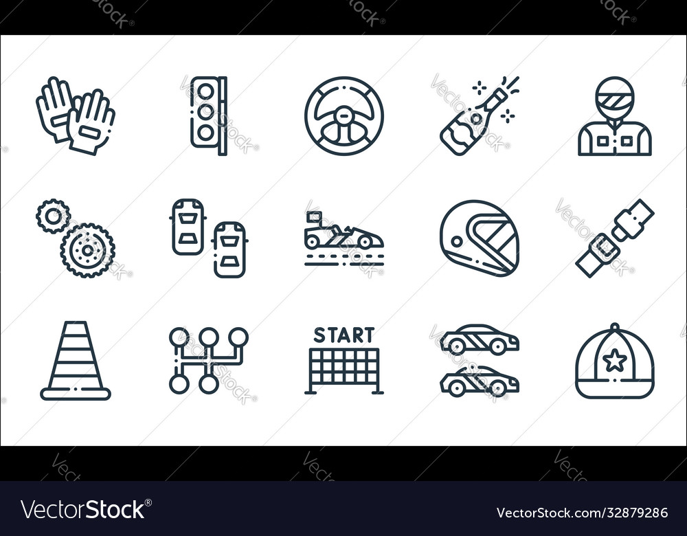 Autoracing line icons linear set quality