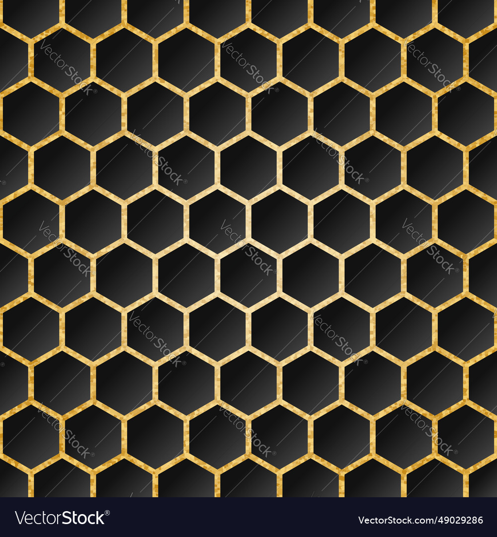 Black background with golden textured hexagonal vector image Black background with golden textured hexagonal