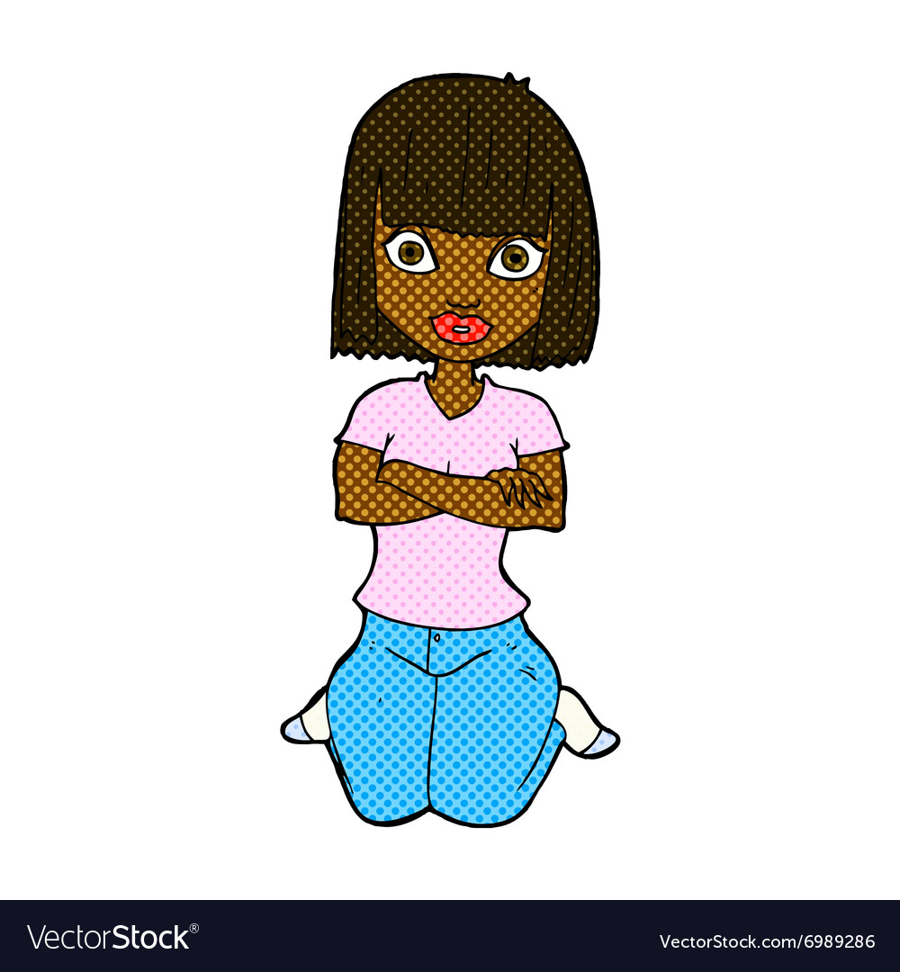 comic cartoon woman kneeling royalty free vector image