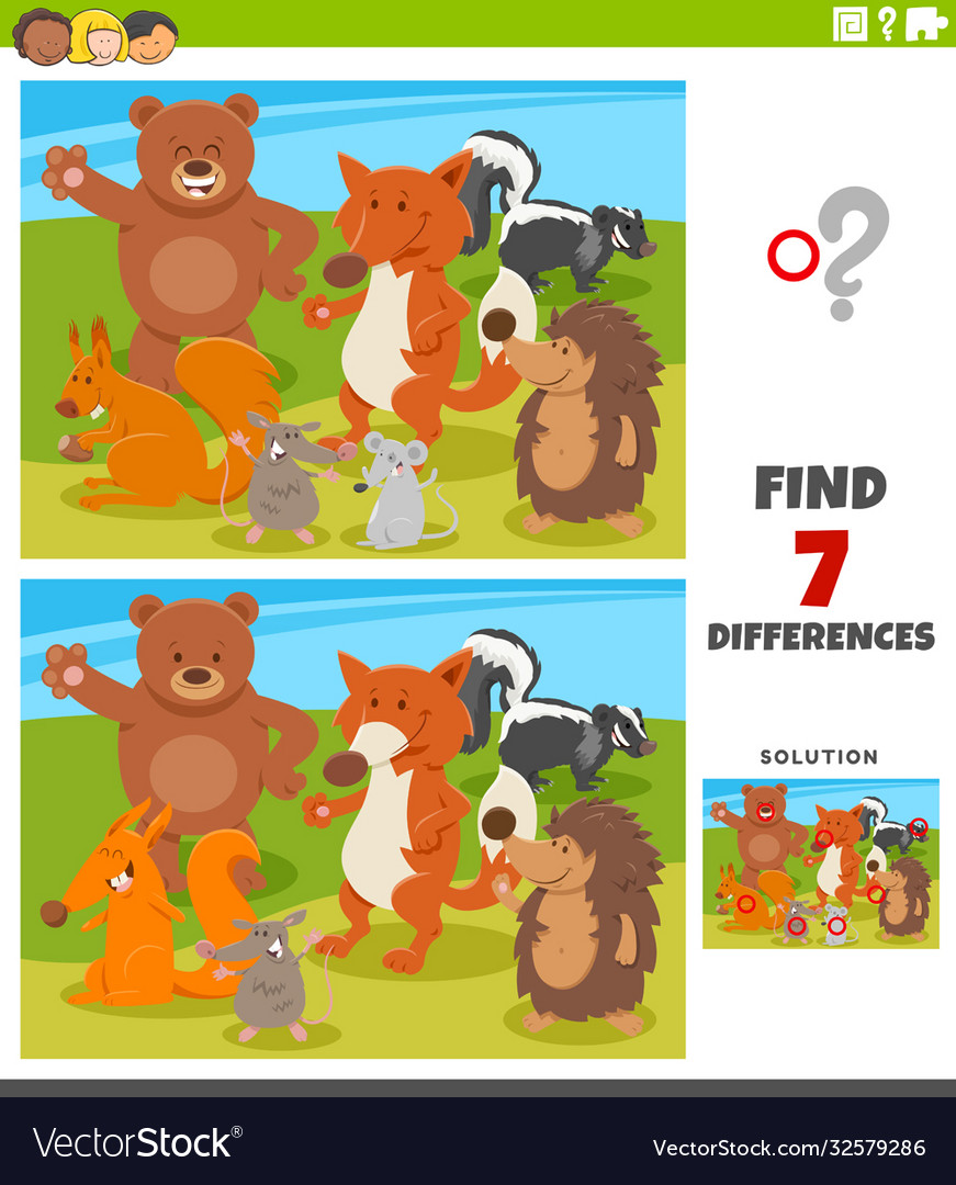 Differences educational game with wild animals Vector Image