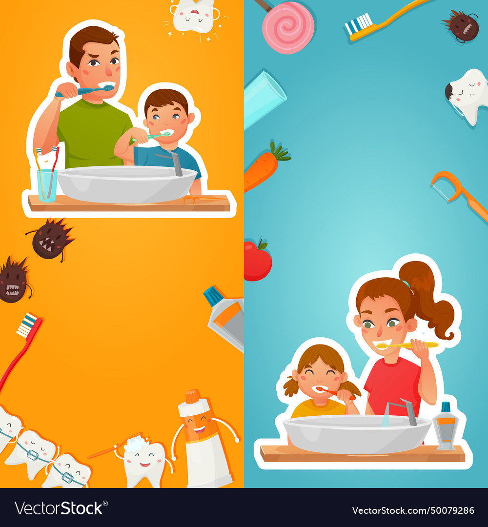 Family hygiene of teeth vertical banners