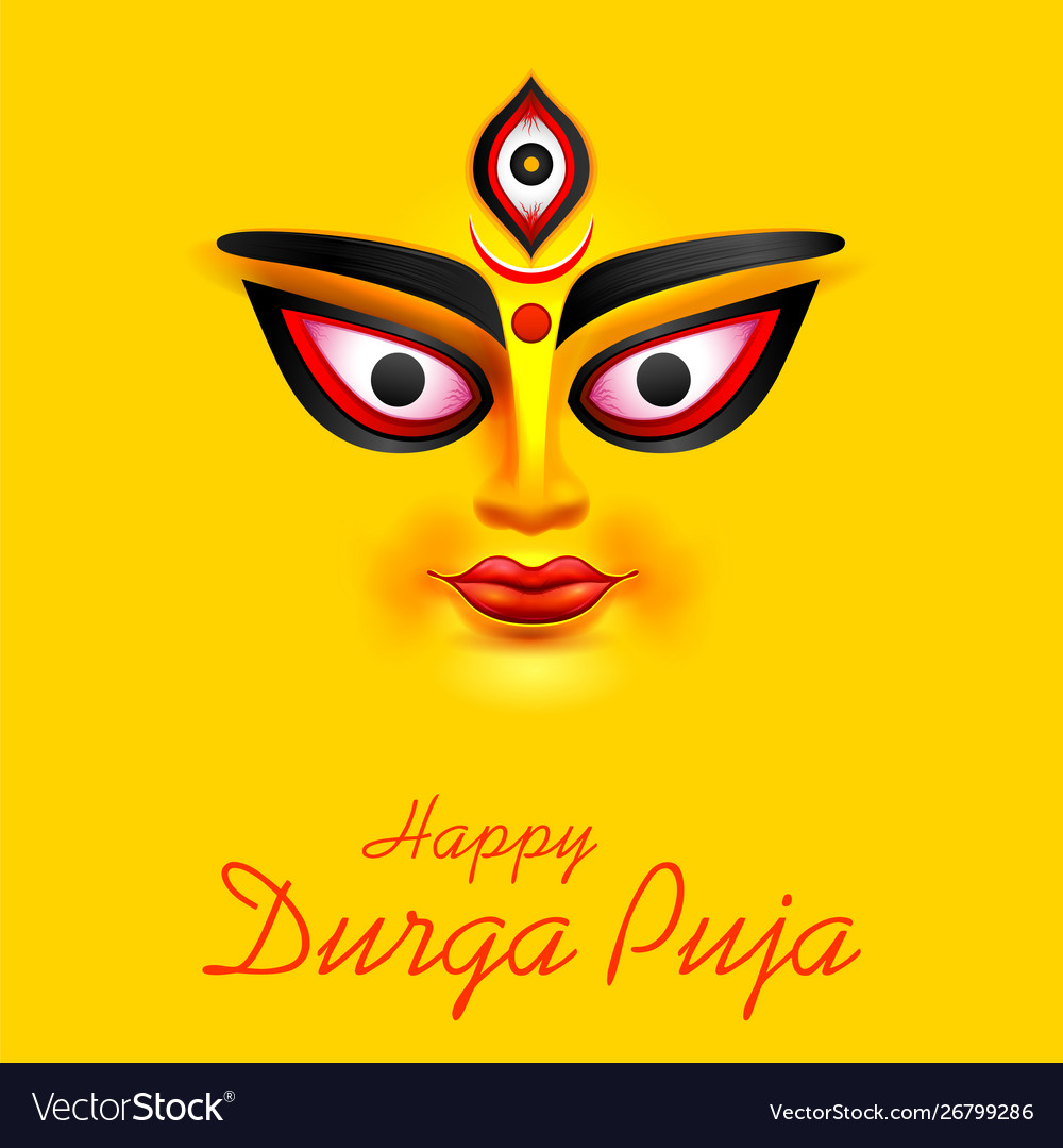 Goddess durga face in happy puja subh vector image Goddess durga face in happy puja subh