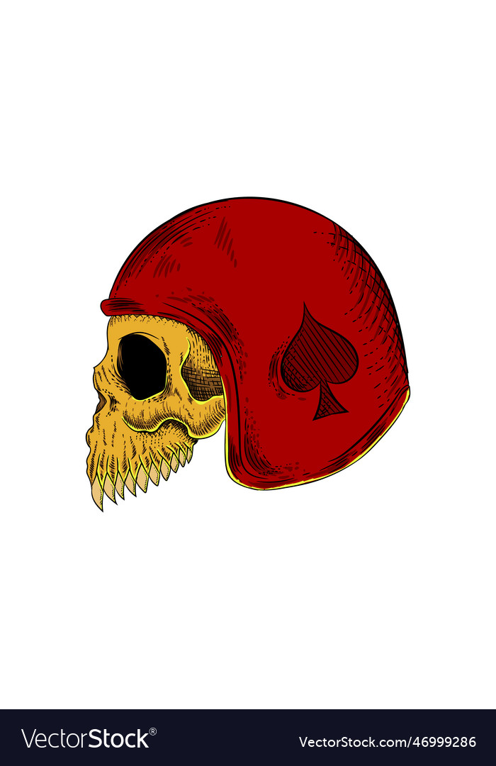 Human skull with helmet