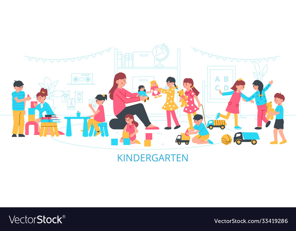 Inside The Kindergarten Composition Royalty Free Vector