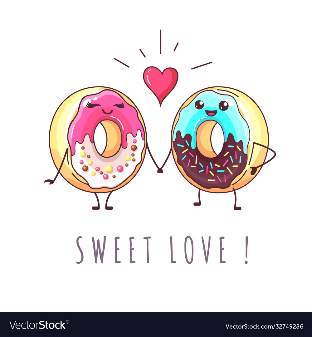 Kawaii funny donuts in love sweet fast food Vector Image