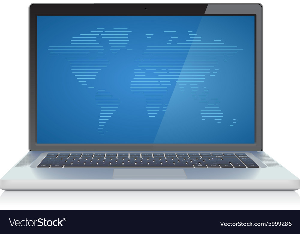 Laptop with abstract world map on screen Vector Image