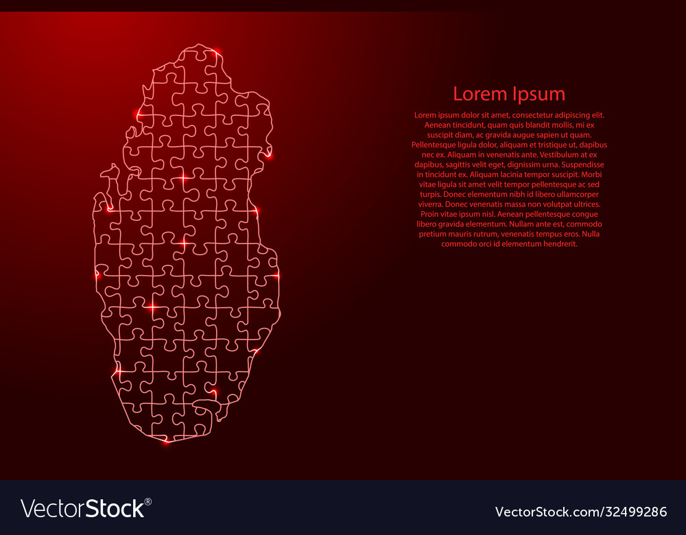 Qatar map from red pattern composed puzzles vector image Qatar map from red pattern composed puzzles