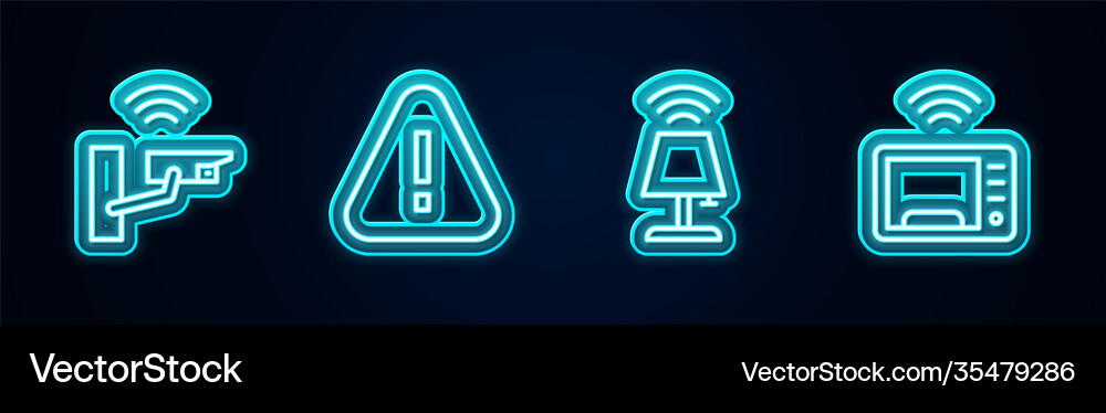 Set line smart security camera exclamation mark Vector Image