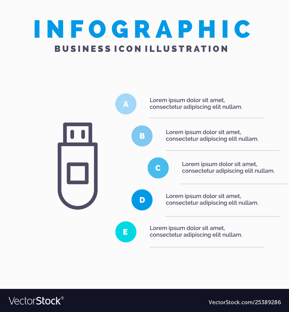Usb storage data line icon with 5 steps