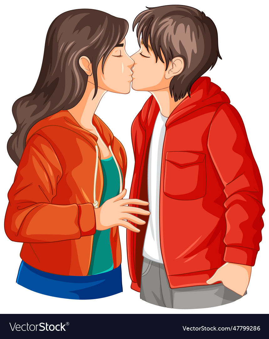 Anime boy and girl kissing on white Royalty Free Vector