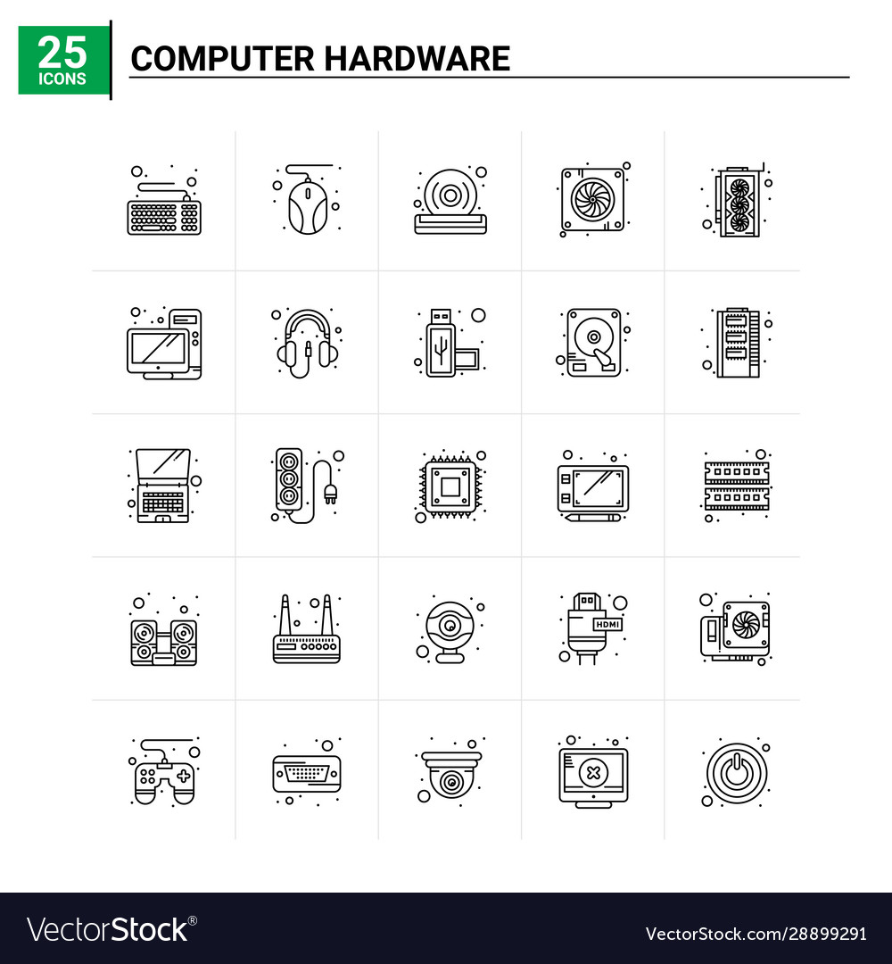 25 computer hardware icon set background Vector Image 25 computer hardware icon set background