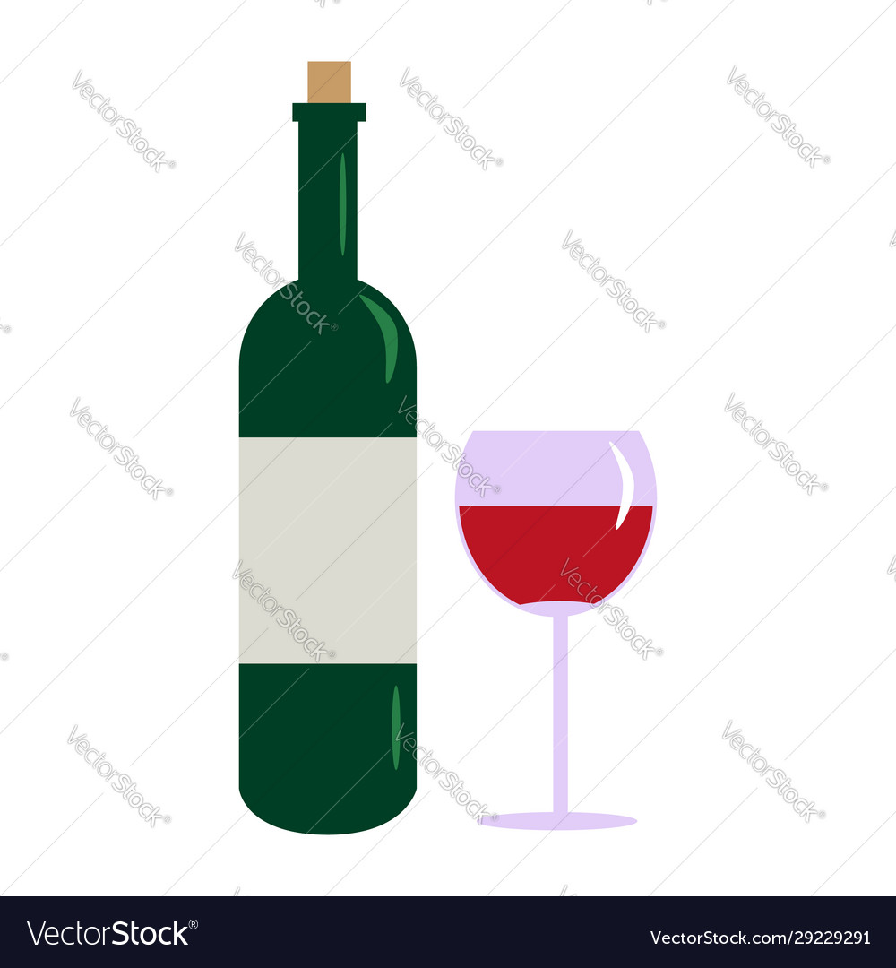 Bottle Wine And Glass Isolated On White Royalty Free Vector