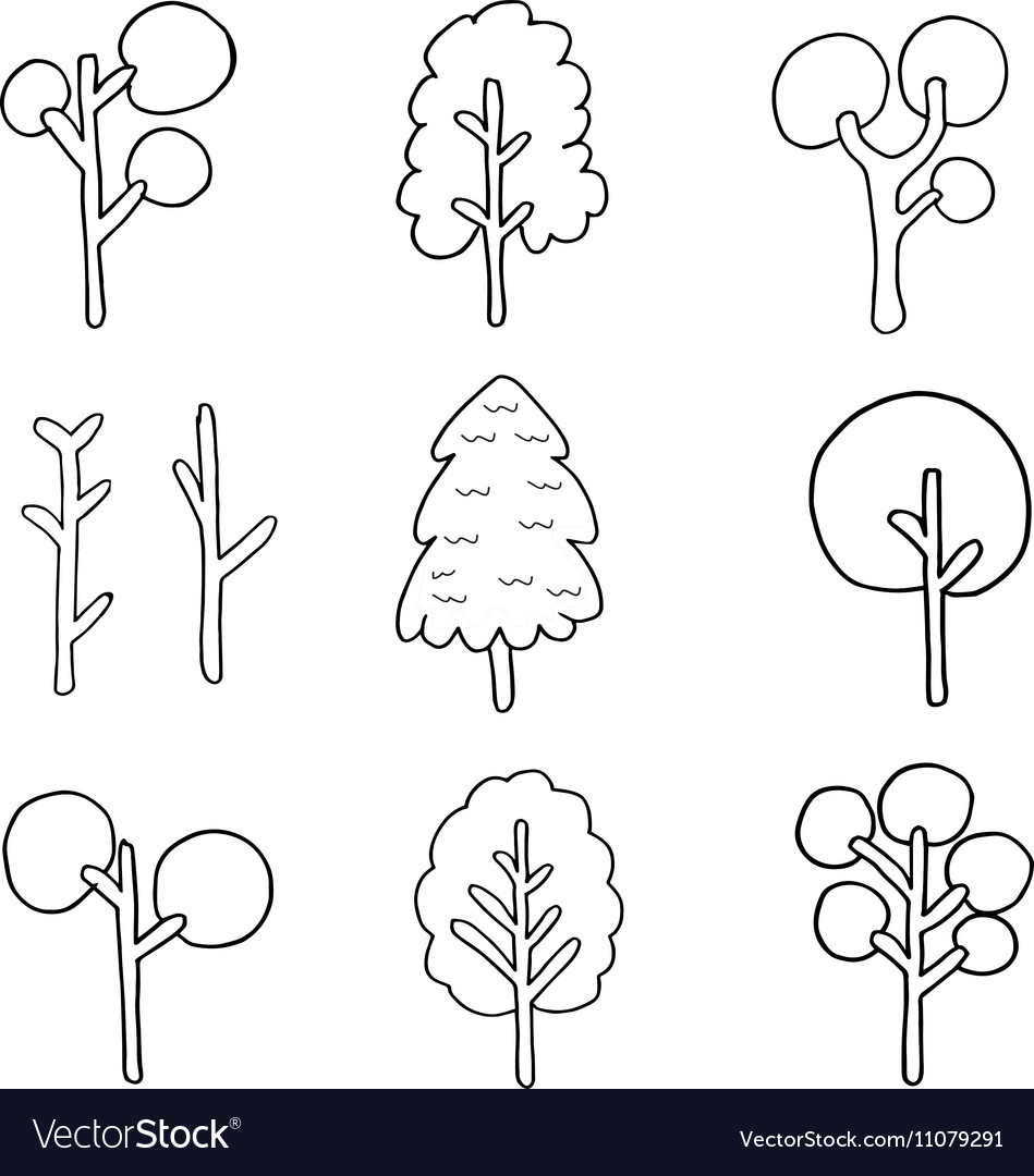 Doodle simple tree set Royalty Free Vector Image