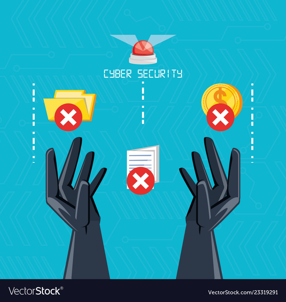 Hands with icons of cyber security vector image Hands with icons of cyber security
