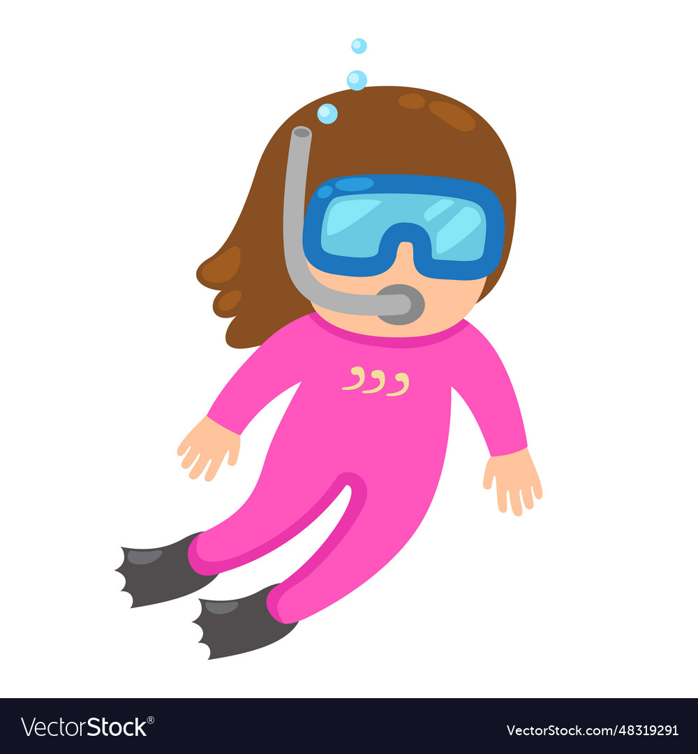 Isolated kid girl snorkeling