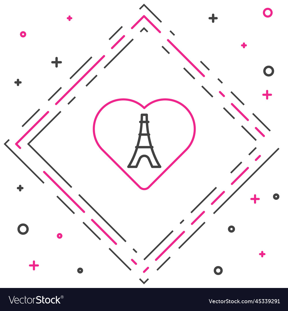 Line eiffel tower with heart icon isolated vector image Line eiffel tower with heart icon isolated