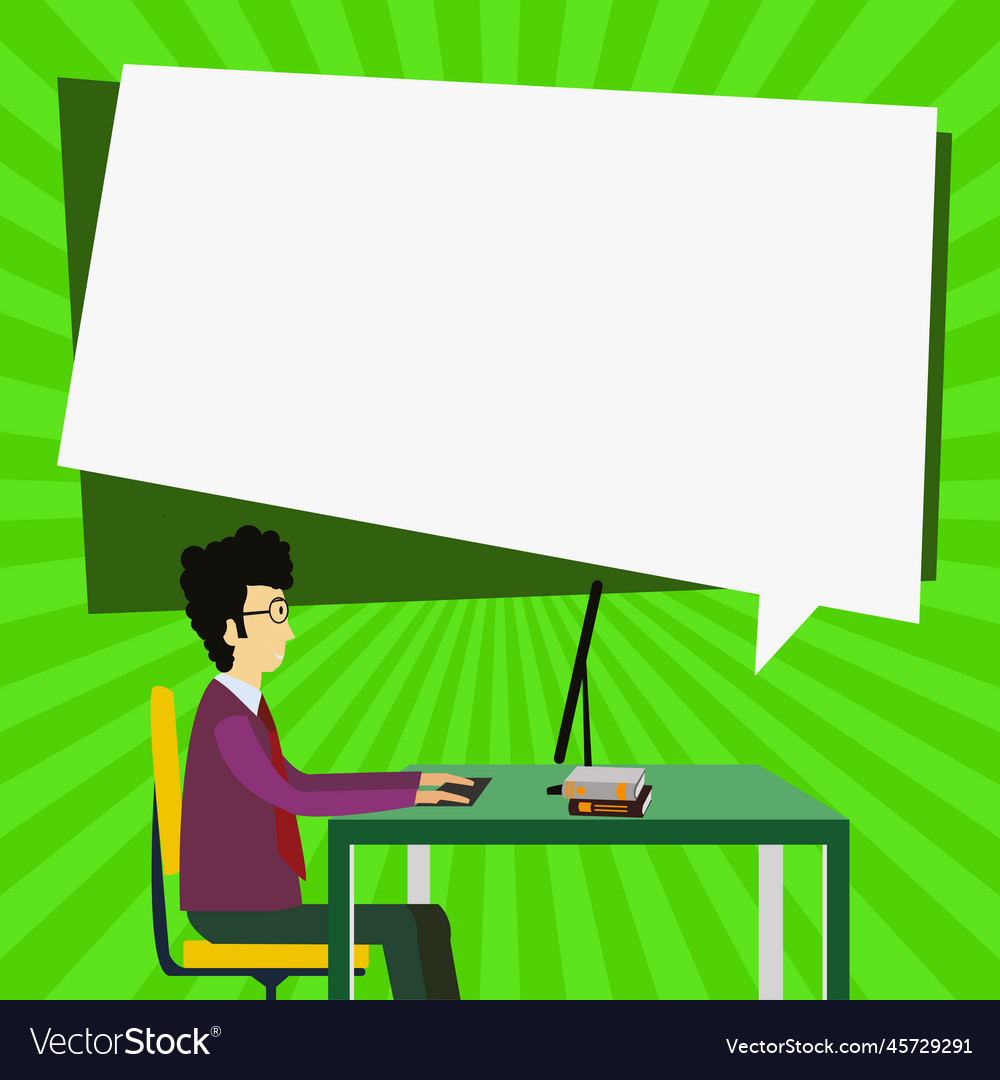 Man in office sitting at the table near computer vector image Man in office sitting at the table near computer