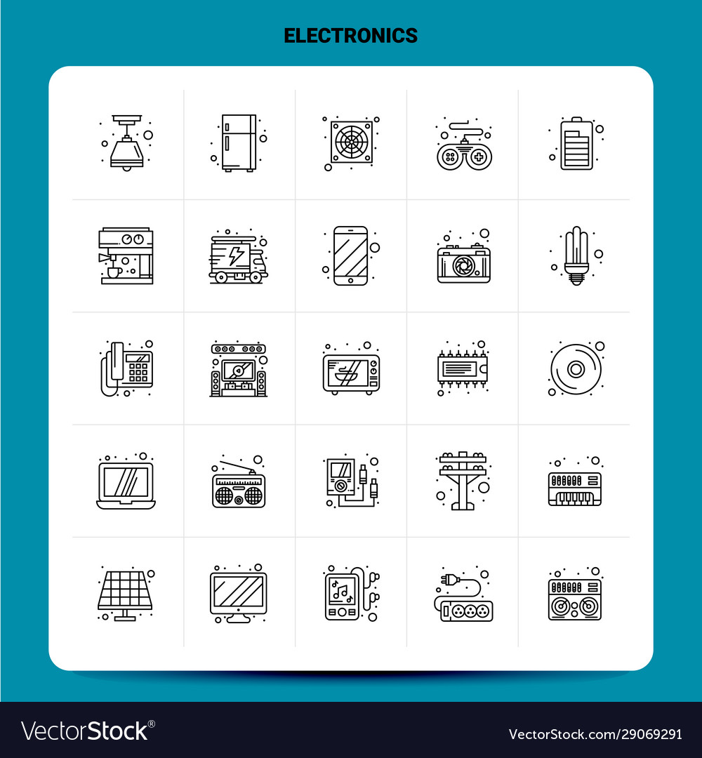 Outline 25 electronics icon set line style design Vector Image Outline 25 electronics icon set line style design