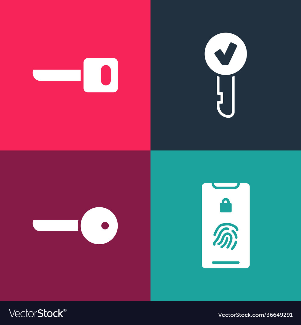 Set pop art mobile with fingerprint scan key vector image Set pop art mobile with fingerprint scan key