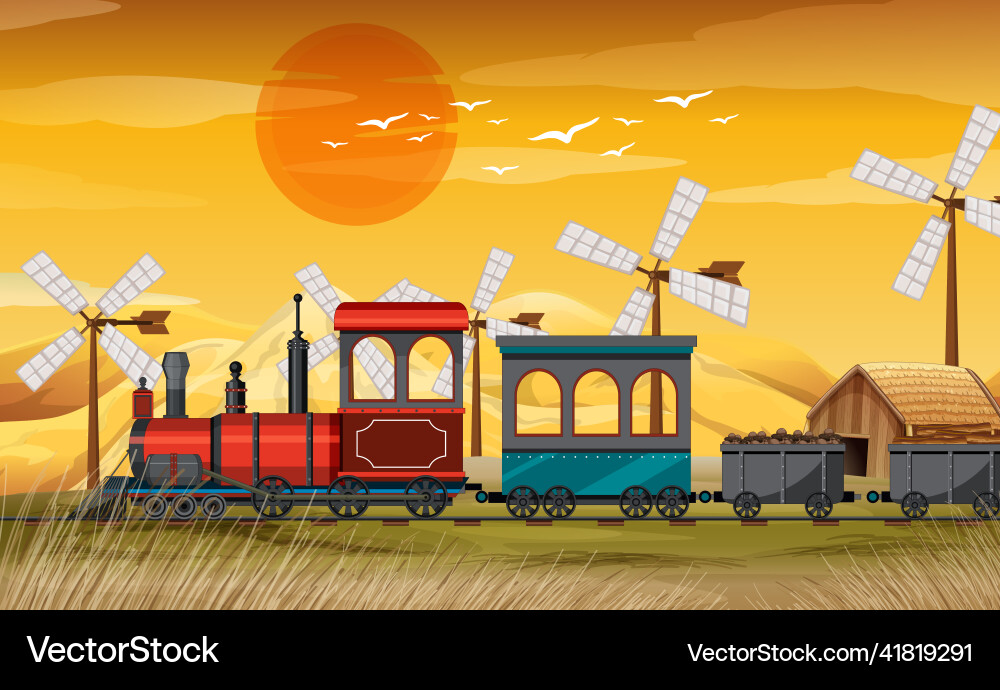 Train with natural scene farm scene Royalty Free Vector