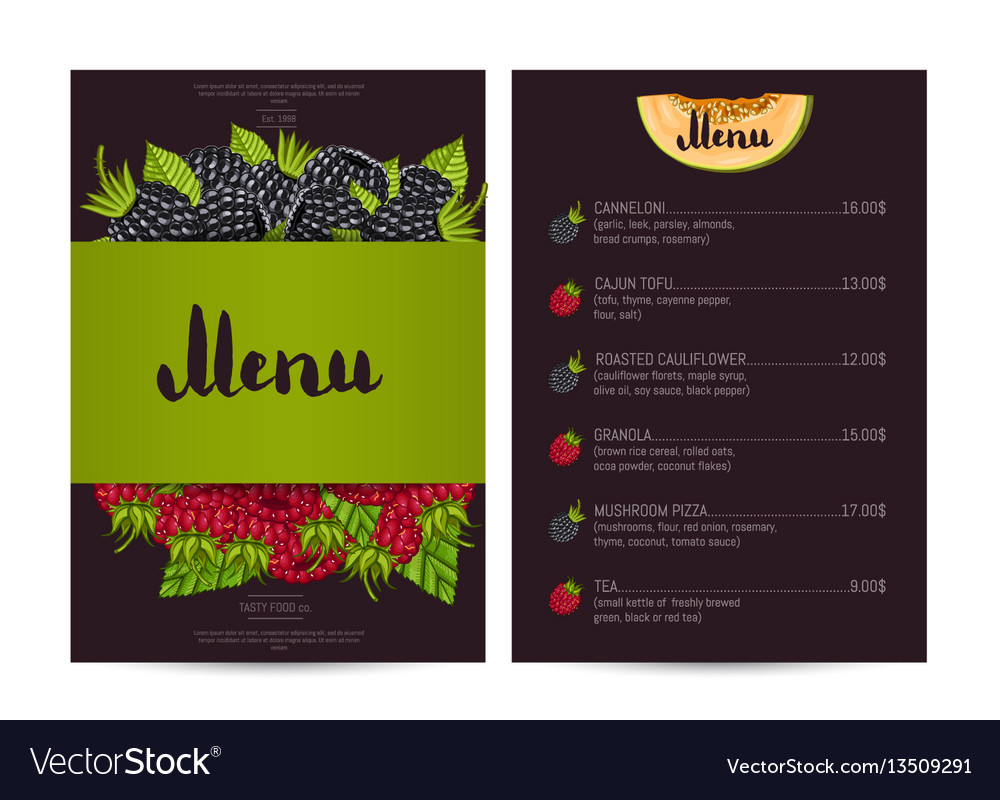 Vegetarian restaurant food menu design