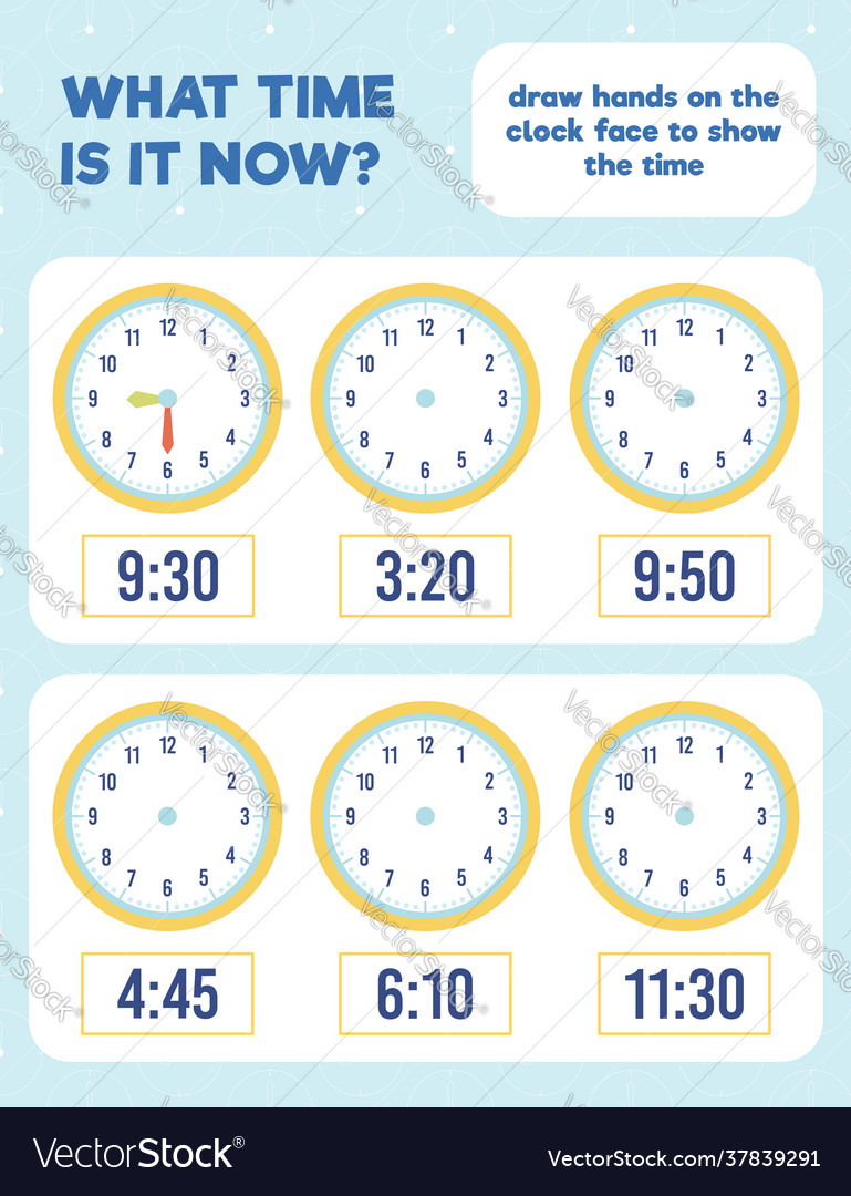 What time is it draw hands on clock face time Vector Image