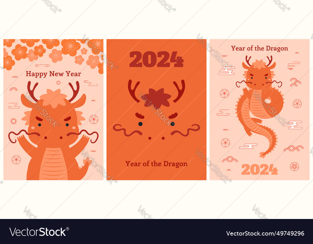 2024 lunar new year cute dragon poster collection Vector Image 2024 lunar new year cute dragon poster collection