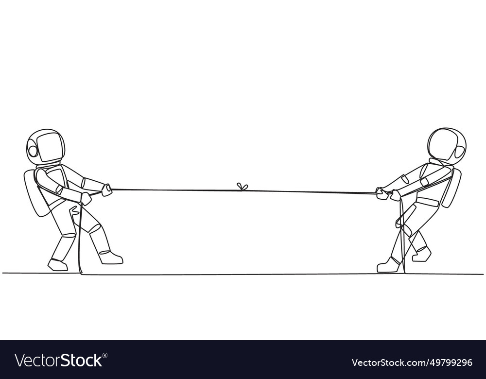 Continuous one line drawing two astronaut pulling vector image Continuous one line drawing two astronaut pulling
