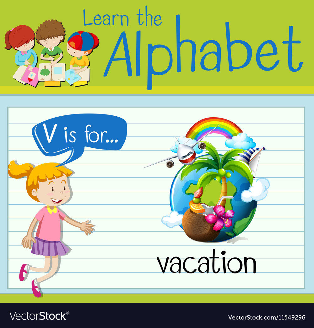 Flashcard letter v is for vacation Royalty Free Vector Image