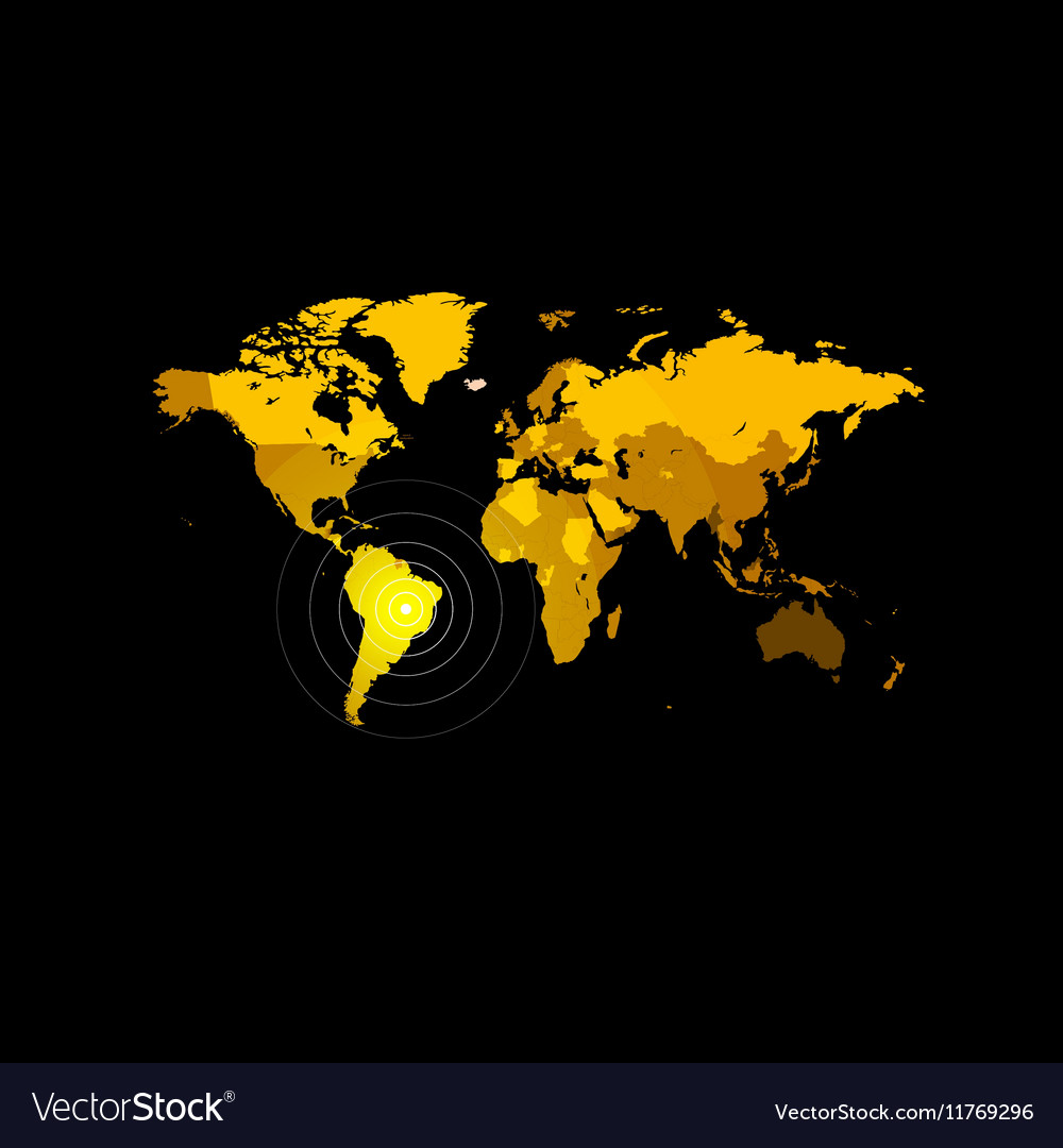 Orange color world map on black background globe Vector Image