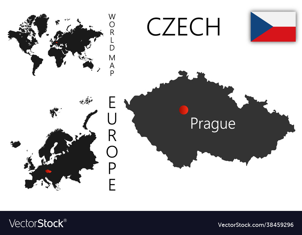 Realistic map czech with flag