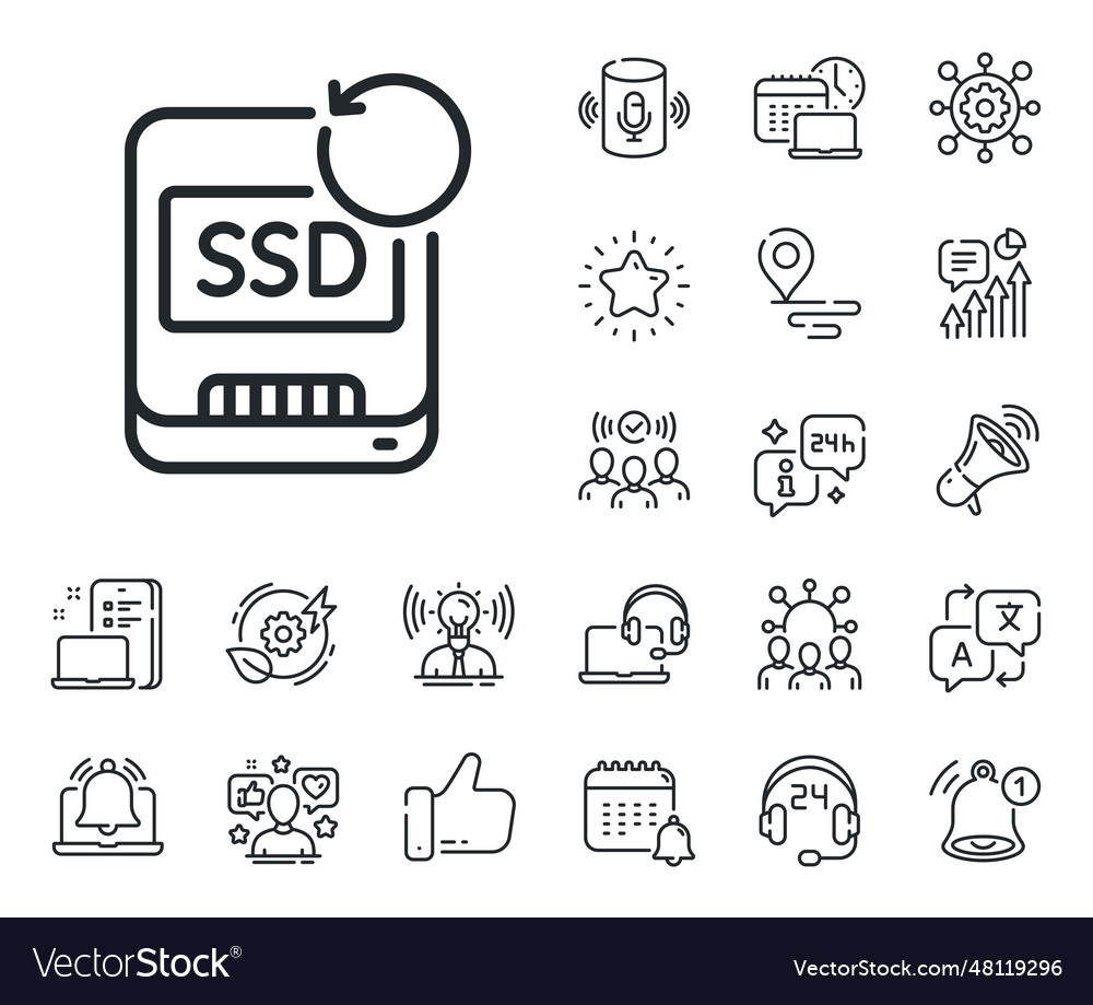 Recovery ssd line icon backup data sign restore vector image Recovery ssd line icon backup data sign restore
