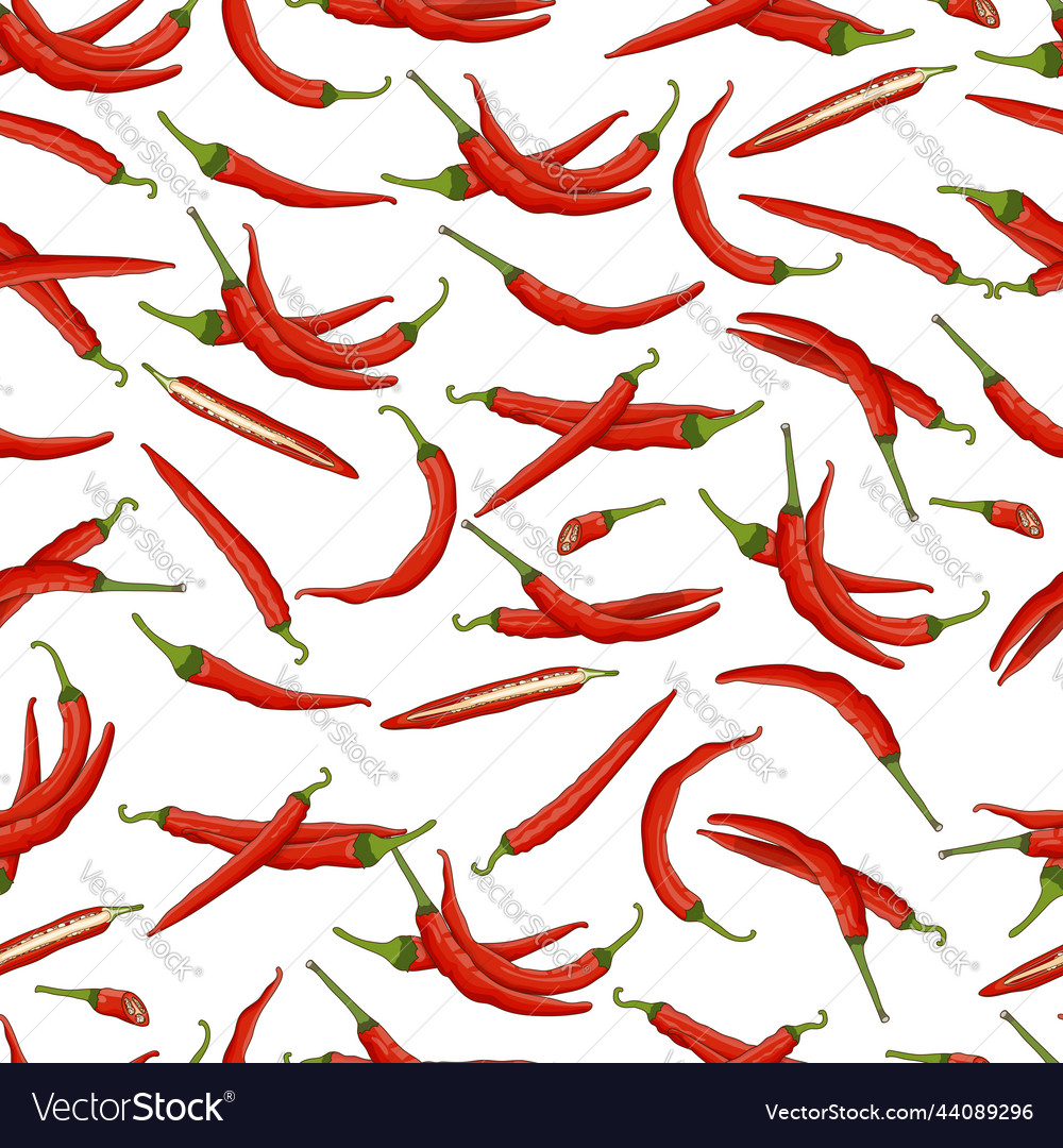 Seamless pattern cayenne peppers cartoon style Vector Image