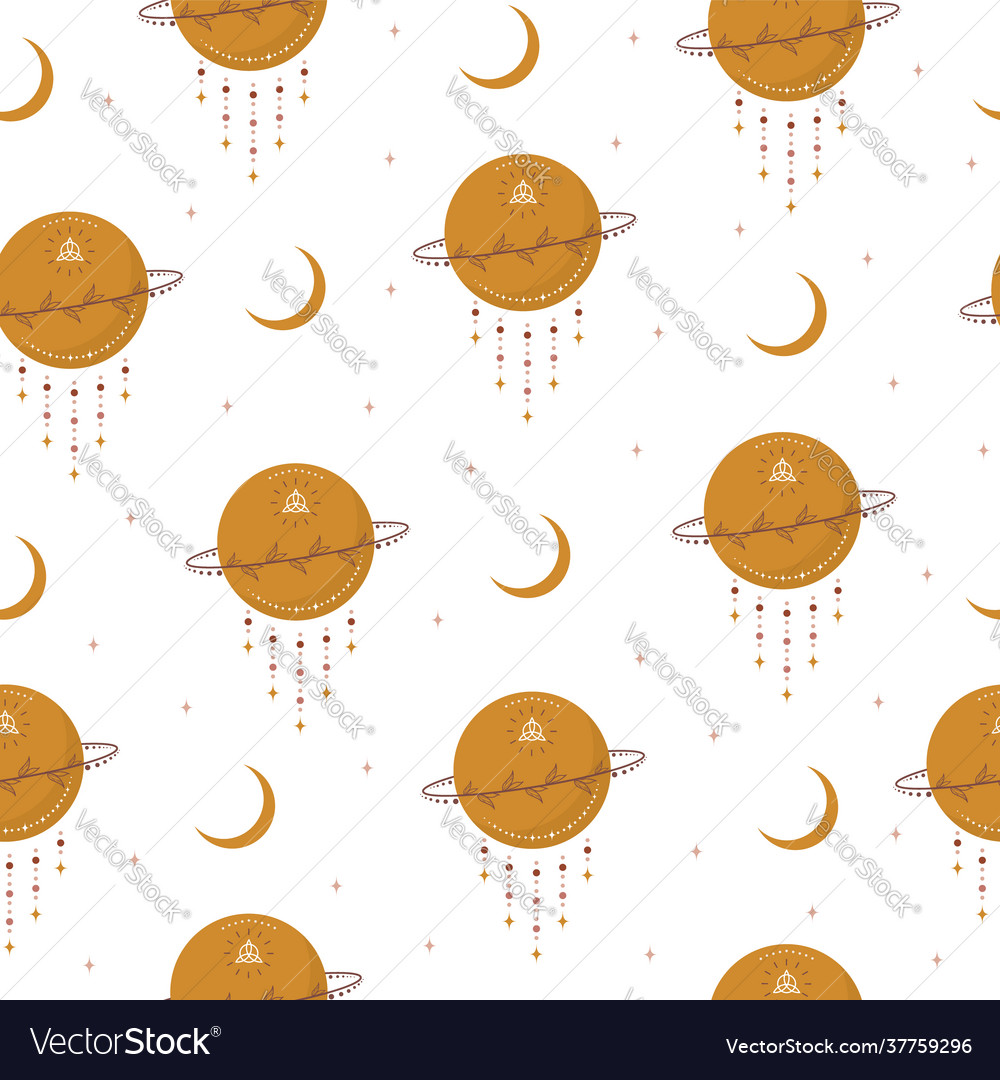 Seamless pattern with abstract moon and planet vector image Seamless pattern with abstract moon and planet