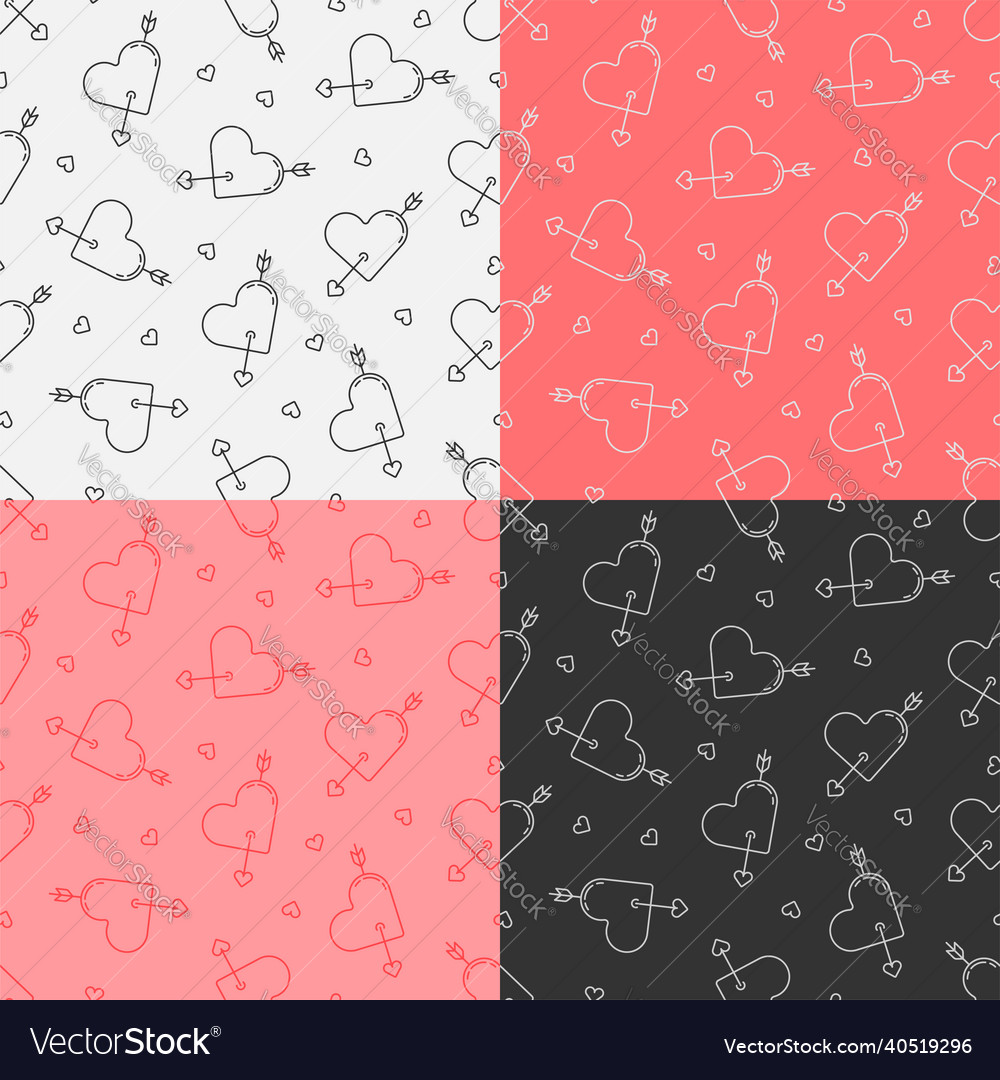 Set of seamless patterns with arrow pierced heart vector image Set of seamless patterns with arrow pierced heart