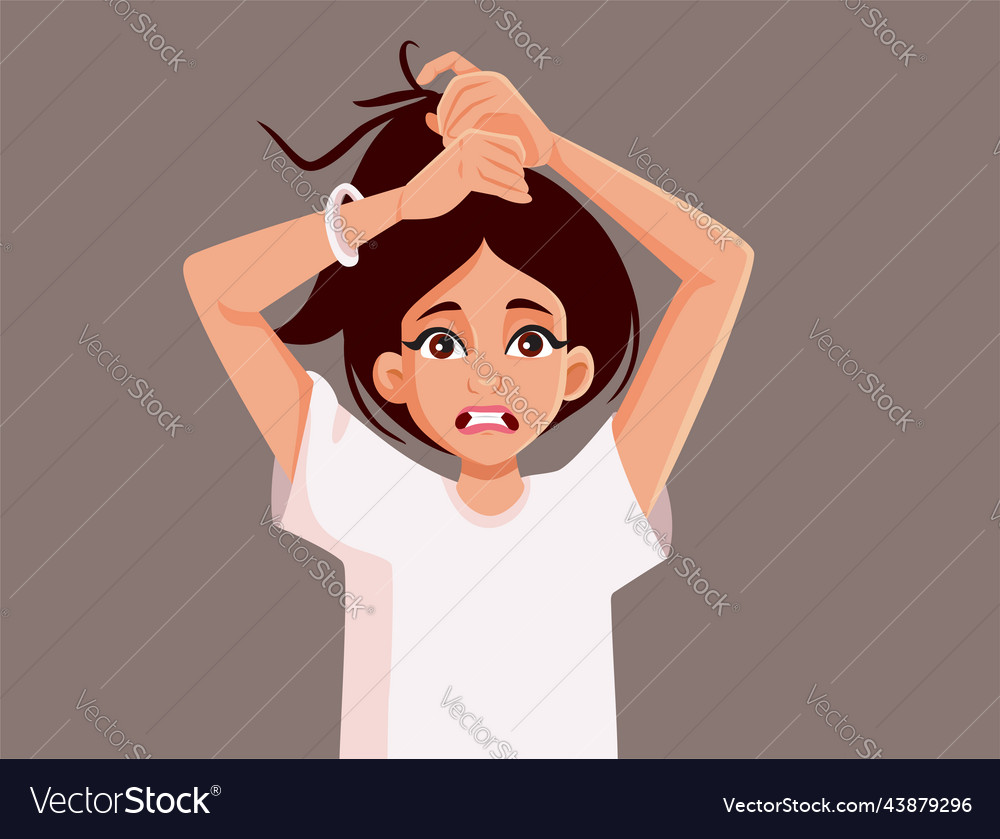 Stressed Girl with Messy Frizzy Hair