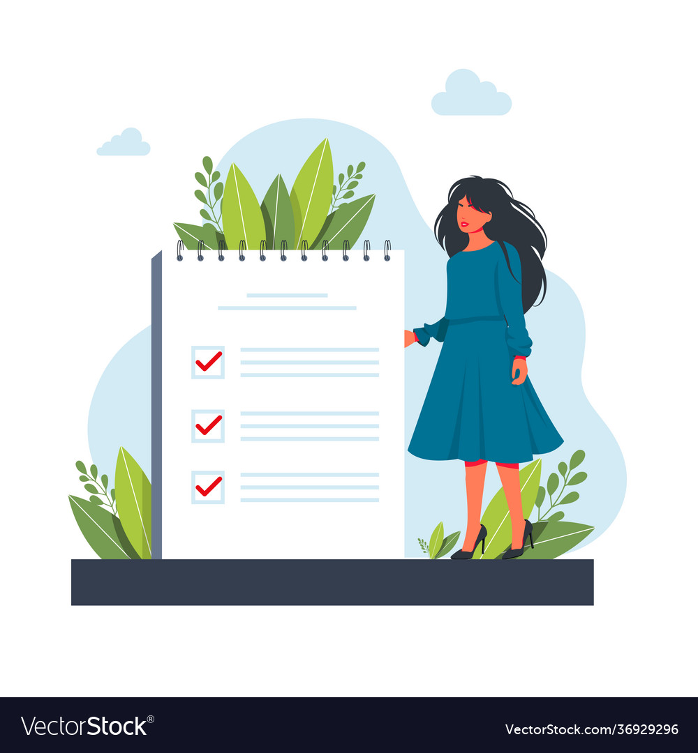 Woman manager prioritizing tasks in to do list vector image Woman manager prioritizing tasks in to do list
