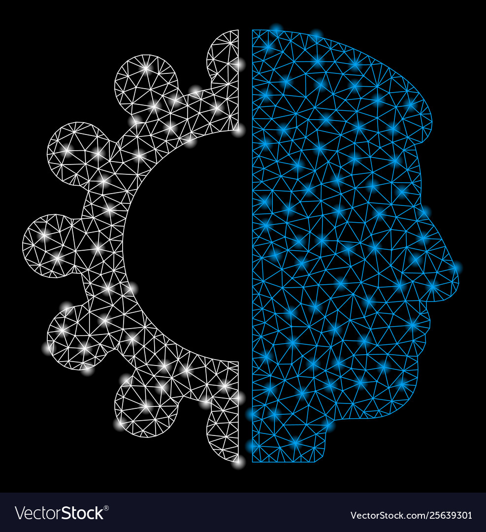 Bright mesh network android head with flare spots vector image Bright mesh network android head with flare spots